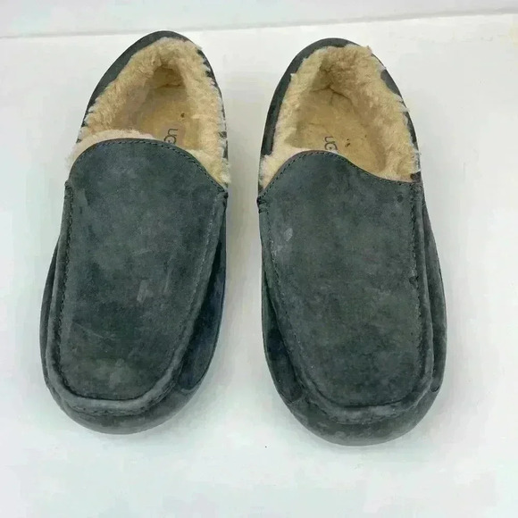 UGG Men's Ascot Slipper Loafer Slip On Size 11 Blue Suede Sheepskin Sherpa Fury - Picture 4 of 10